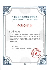 云南省造价协会专业技术委员会聘任证书